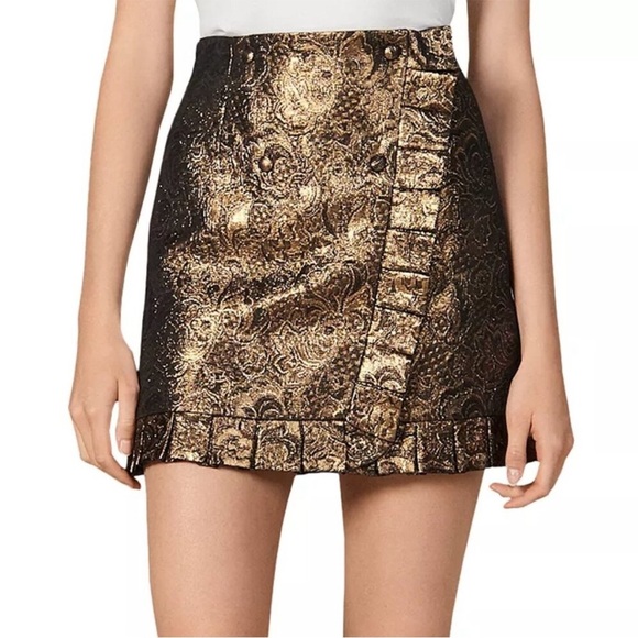 Sandro Wrapover Effect Brocade Skirt - Picture 6 of 12